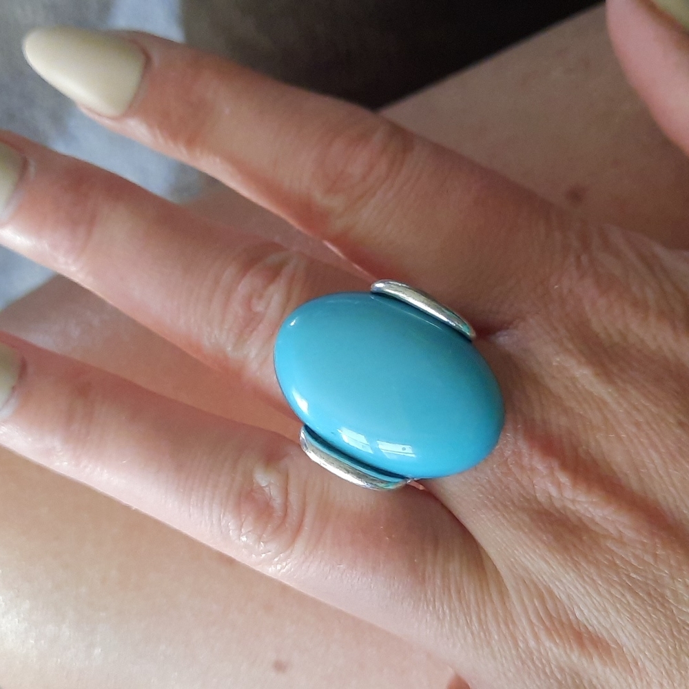 Faux Turquoise ring large stone adjustable